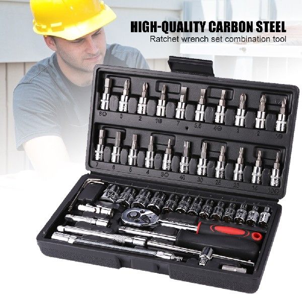 速发46pcs Socket Wrench Set Ratchet Spanner Multi-functional