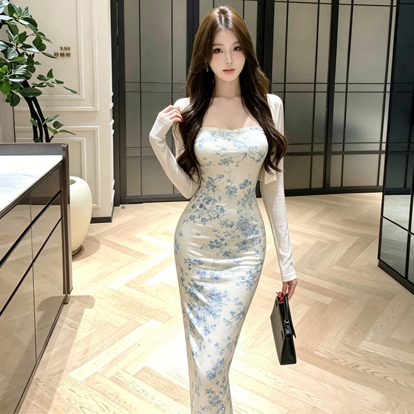 气质轻熟穿搭碎花抹胸连衣裙显身材温柔风掐腰包臀小裙子2026秋季