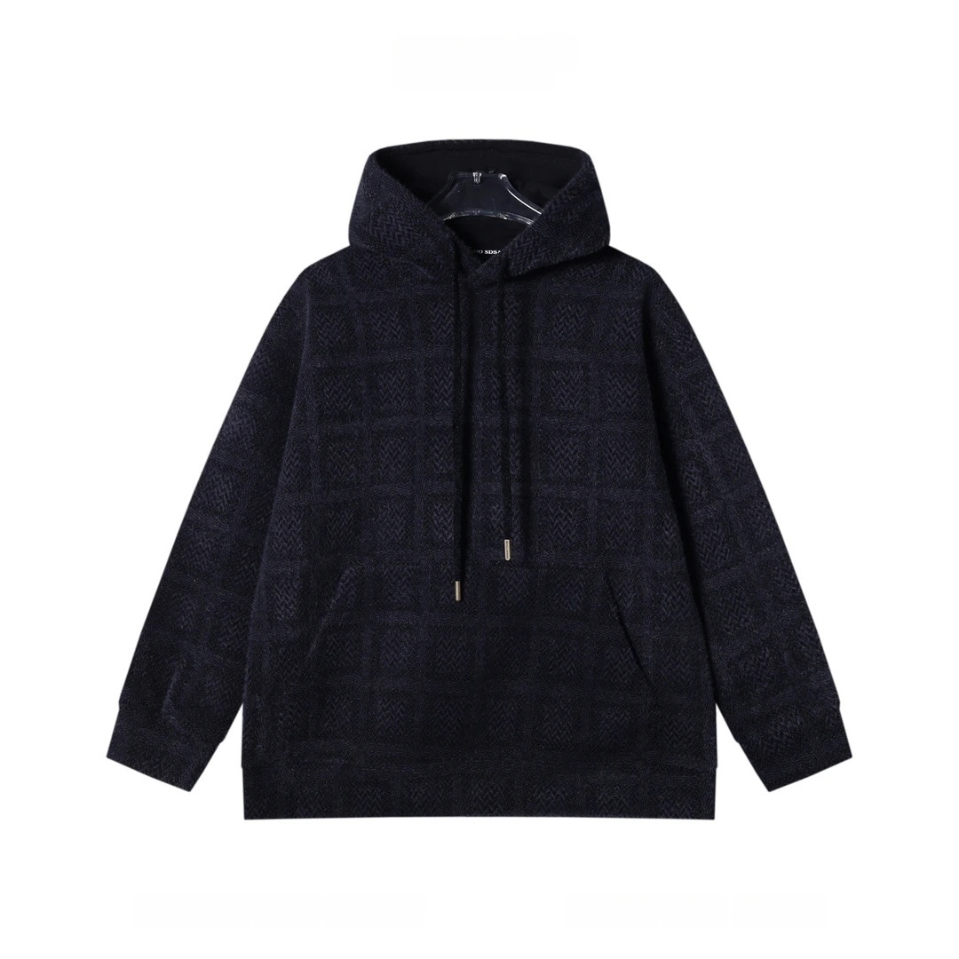 WY1104秋冬新款痞帅男装潮流高街撞色绒毛格子抽绳连帽卫衣百搭