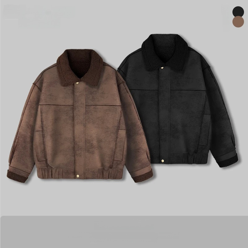 【冬季皮毛一体时尚拉链夹克翻领外套】潮流百搭翻领外套32015