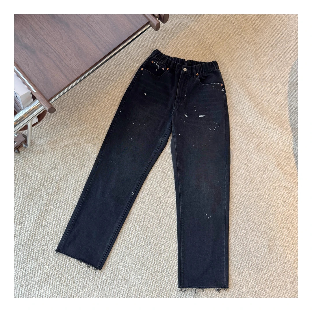【JOCYLINE】25秋冬新款马拉泼墨黑牛水洗做旧弹力腰头牛仔裤