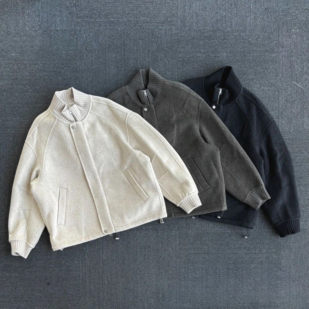 高级感纯色秋冬季新款洋气潮流日常男士拉链拼接极简约外套夹克潮