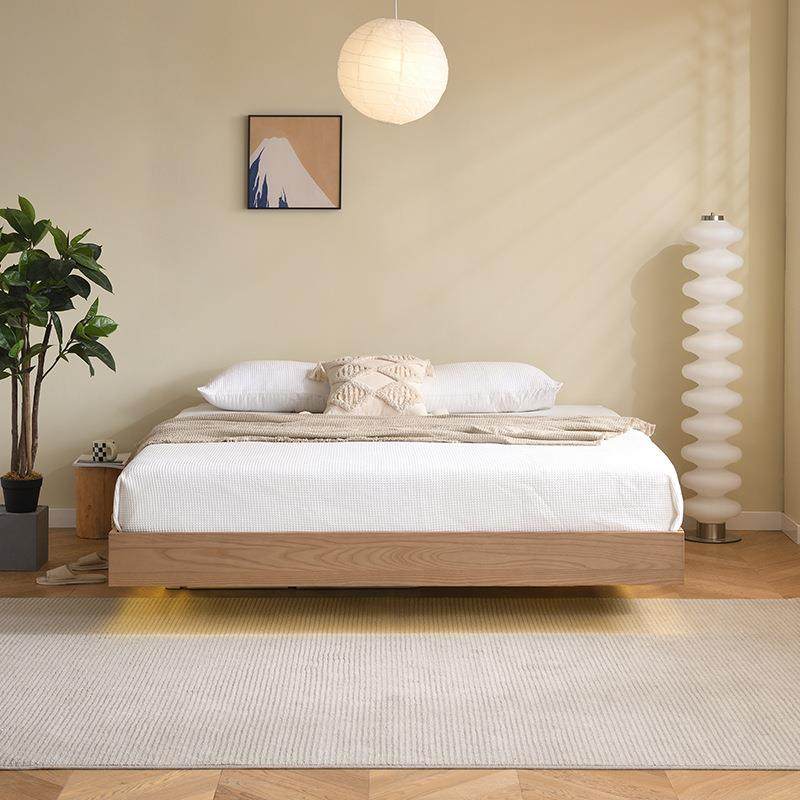 悬浮床纯实木北欧原木风实木床极简现代无床头白蜡木榻榻米双人床