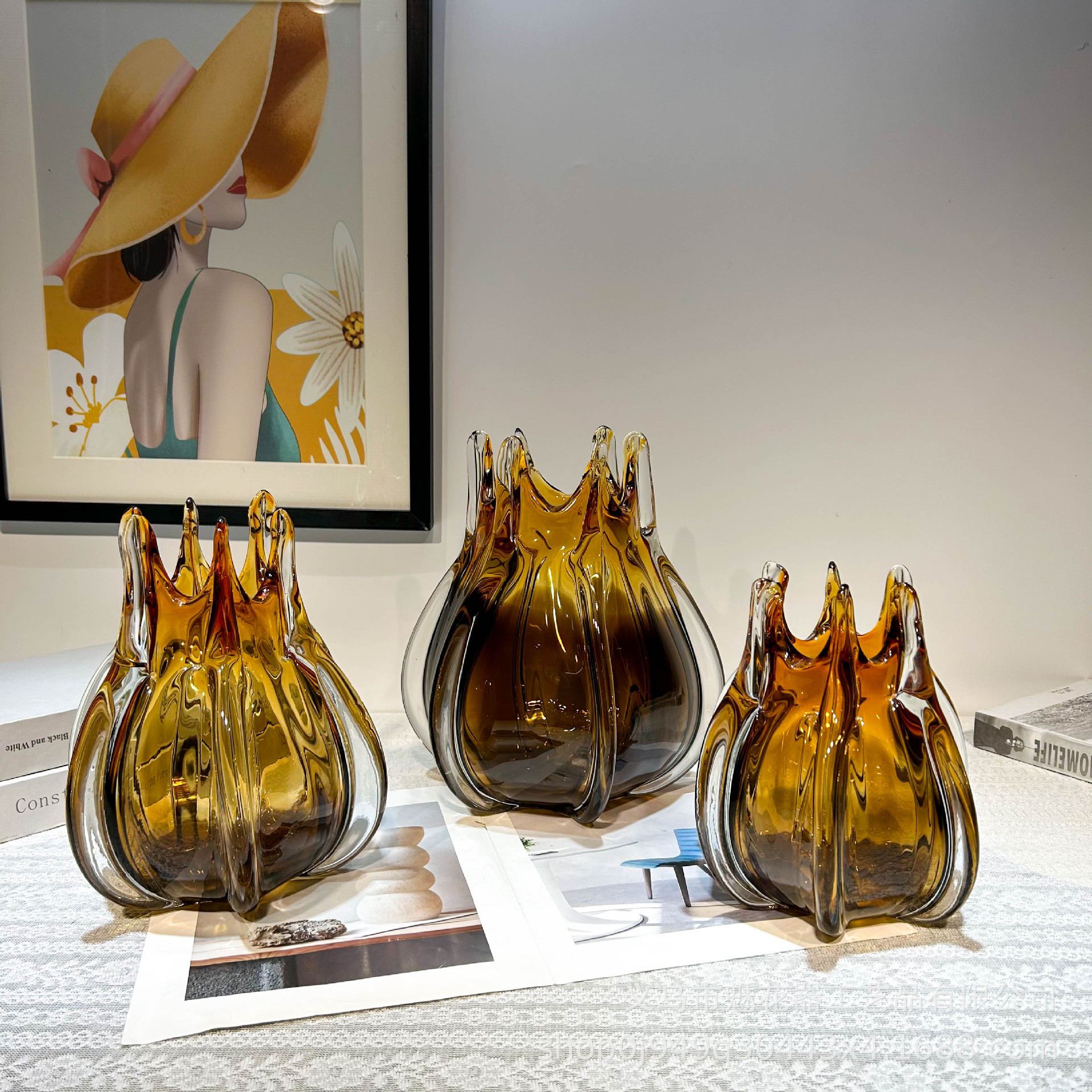 创意造型手工琉璃花瓶客厅玄关餐桌插花异形设计感高级感装饰摆件