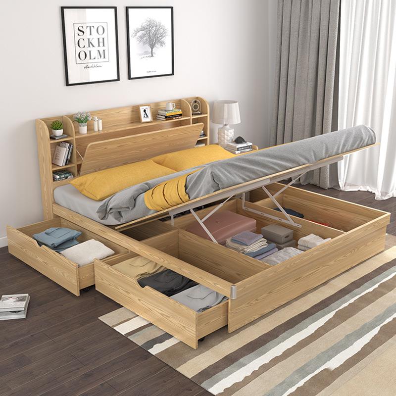 榻榻米床现代简约经济型小户型双人床板式床收纳床气动高箱储物床