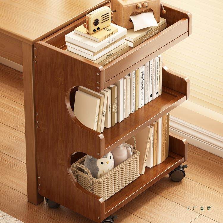 书桌旁小书架可移动儿童落地书柜简易靠墙侧边书本窄边置物收纳架