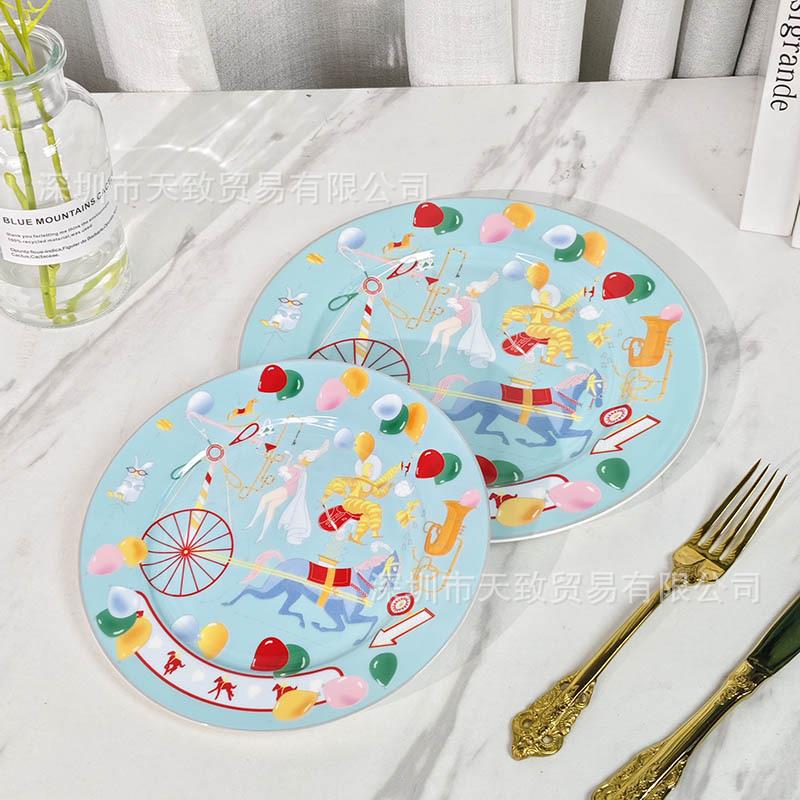 新款骨瓷蓝底太空人双盘家用卡通可爱西餐盘菜盘子牛排盘