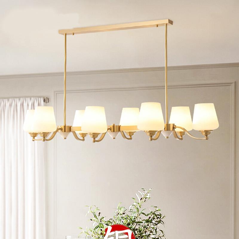 美式餐厅灯客厅长方形吧台吊灯长条餐桌灯法式欧式复古全铜灯具