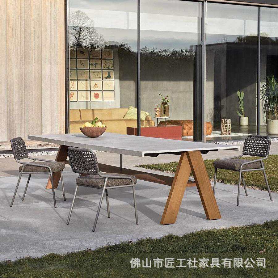 户外餐桌藤椅露天阳台藤编家具庭院桌椅别墅花园高端室外休闲岩板