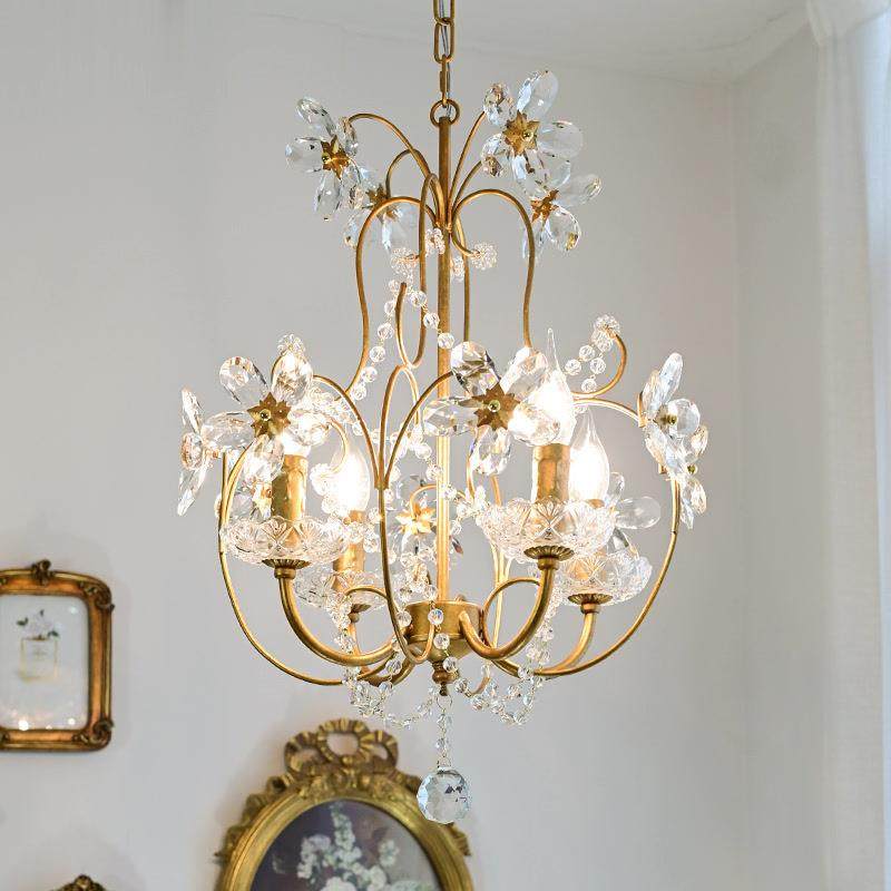 法式田园餐厅水晶花吊灯美式复古民宿阳台灯中古轻奢书房卧室灯具