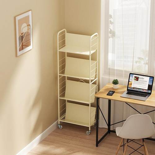 4层窄款书架落地置物架简易家用儿童铁艺绘本收纳架子可移动小书