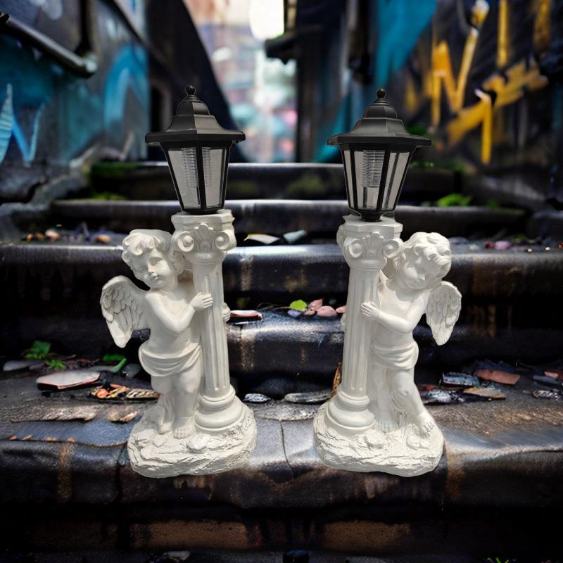 欧式复古天使树脂工艺品摆件户外庭院花园丘比特太阳能夜灯