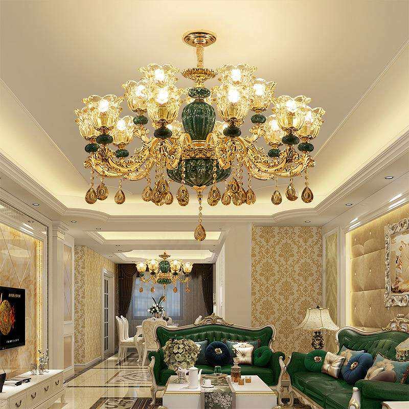 祖母绿法式吊灯别墅客厅灯浪漫卧室灯陶瓷水晶灯欧式宫廷复古风
