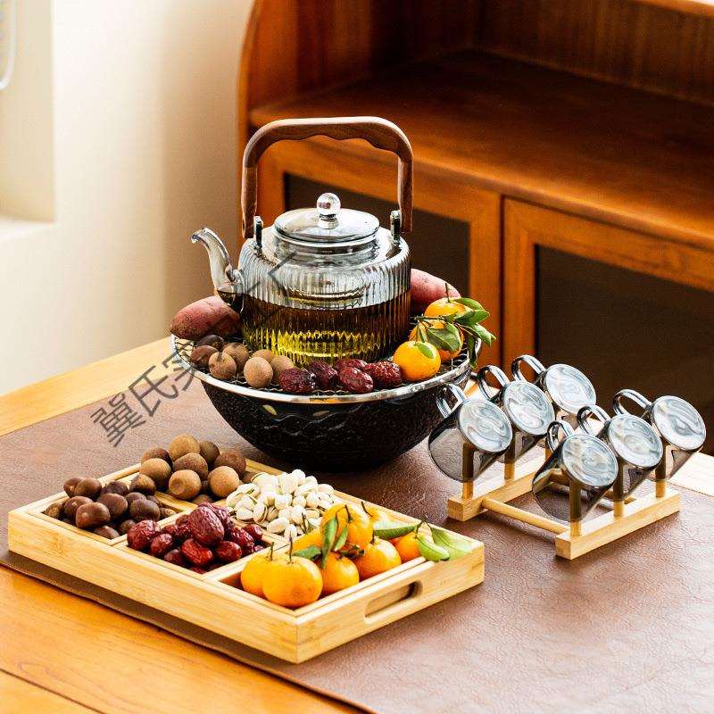 全套围炉煮茶室内家用网红插电电陶炉煮茶罐烤茶炉玻璃茶壶煮茶器