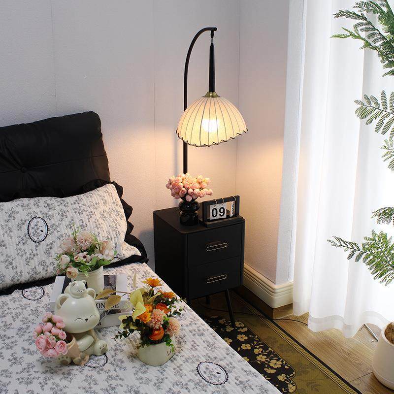 法式复古卧室落地灯客厅沙发中古风床头柜一体台灯装饰置物摆件