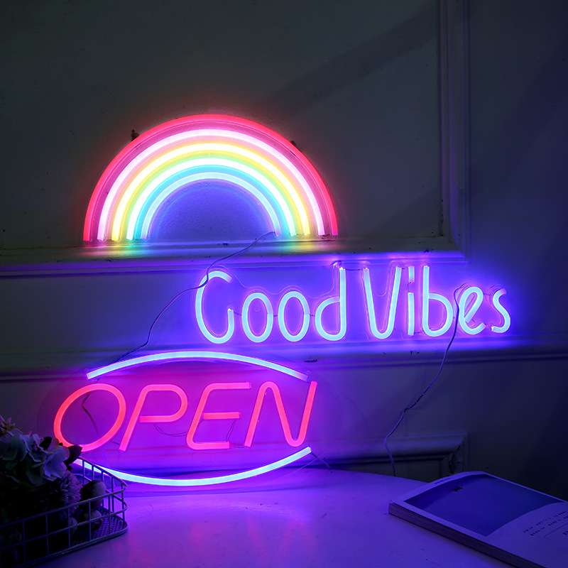INS创意背板Good Vibes USB供电 透明背板霓虹灯 led背板霓虹灯