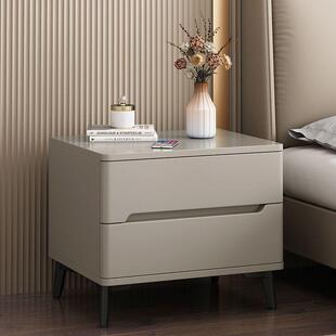 实木床头柜烤漆意式轻奢高级感卧室家用岩板小型收纳柜子简约现代