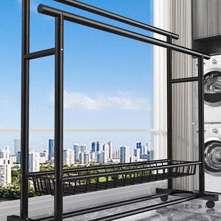 双杆晾衣架家用卧室简易衣帽架落地室内加厚房间可移动挂衣服架子