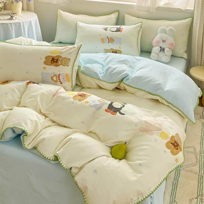 全棉双层纱四件套纯棉贝壳边款秋冬床上用品南通家纺床单套件