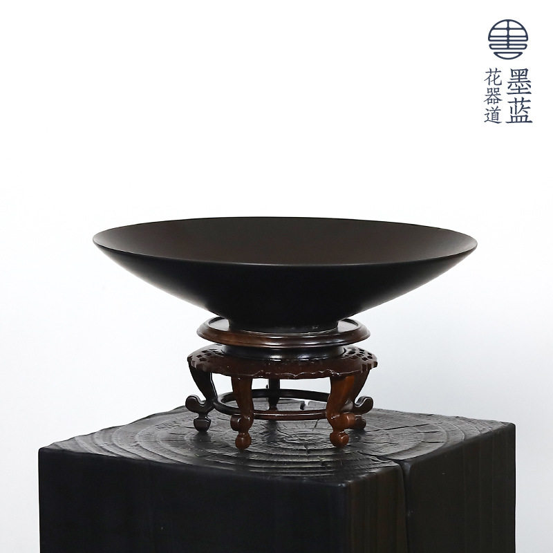 日式陶瓷斗笠圆盘插花水盘