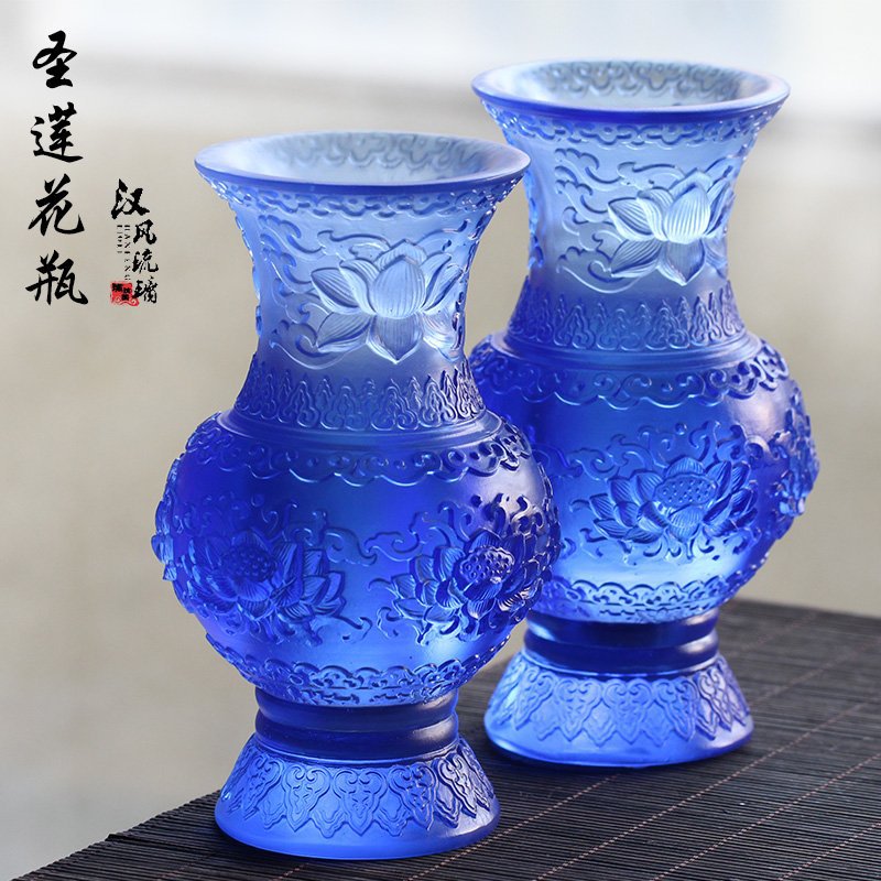 古法琉璃圣莲花瓶手工花艺摆件