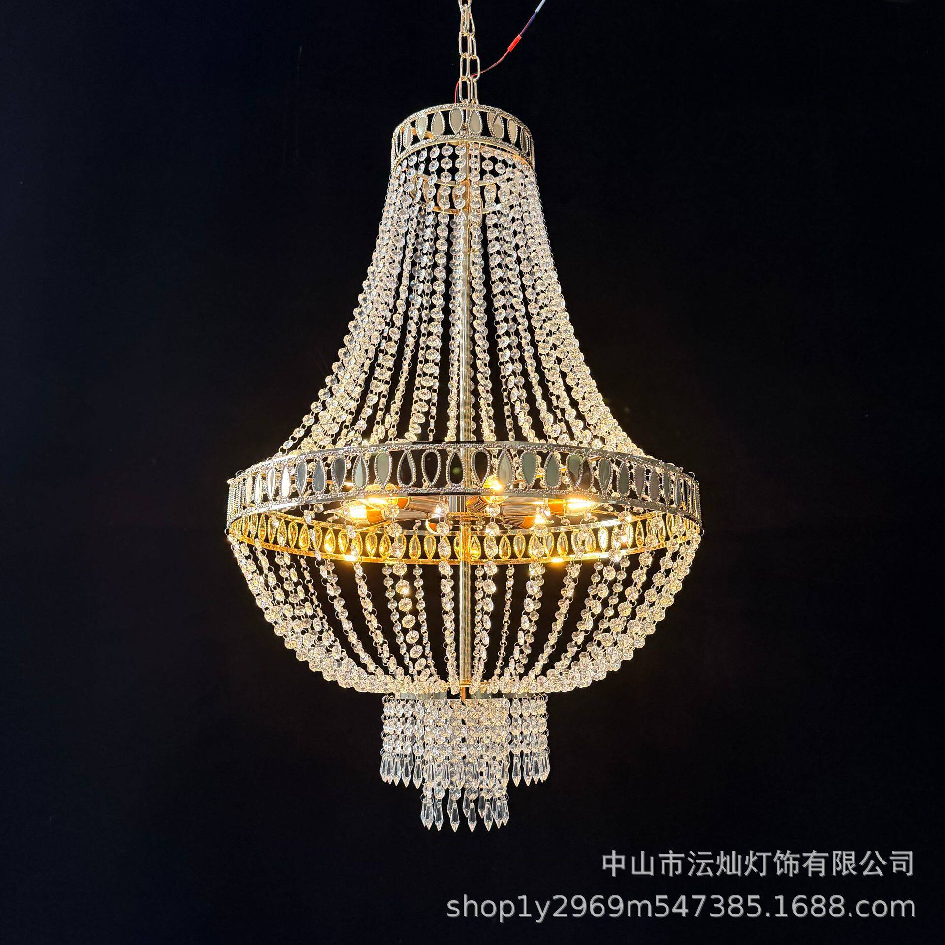 新款婚庆道具欧式铁艺电镀水晶珠帘吊灯婚礼场地布置舞台装饰灯