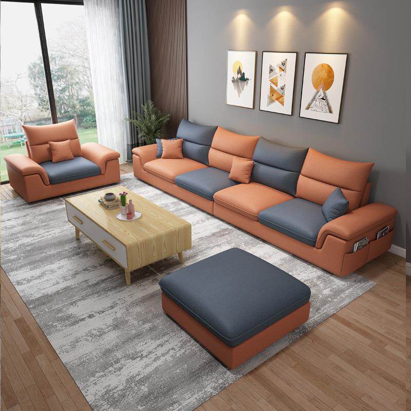 浅灰色科技布沙发简约现代客厅转角大小户型时尚轻奢布艺沙发直排