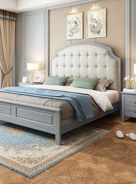 美式床实木床1.5m1.8米主卧双人床轻奢家具软包白色现代简约婚床