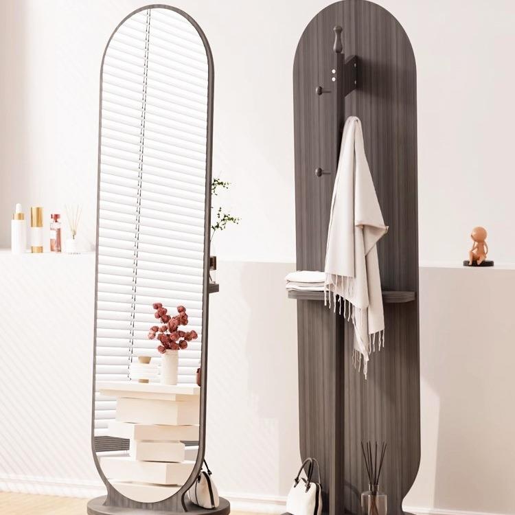 法式可移动全身网红卧室衣帽一体带置物架落地多功能旋转穿衣镜子