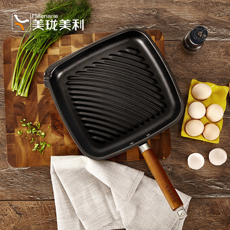 新品美珑b美利黑晶系列煎锅24/28煎蛋锅牛排少油烟铁锅通用炉灶平图片