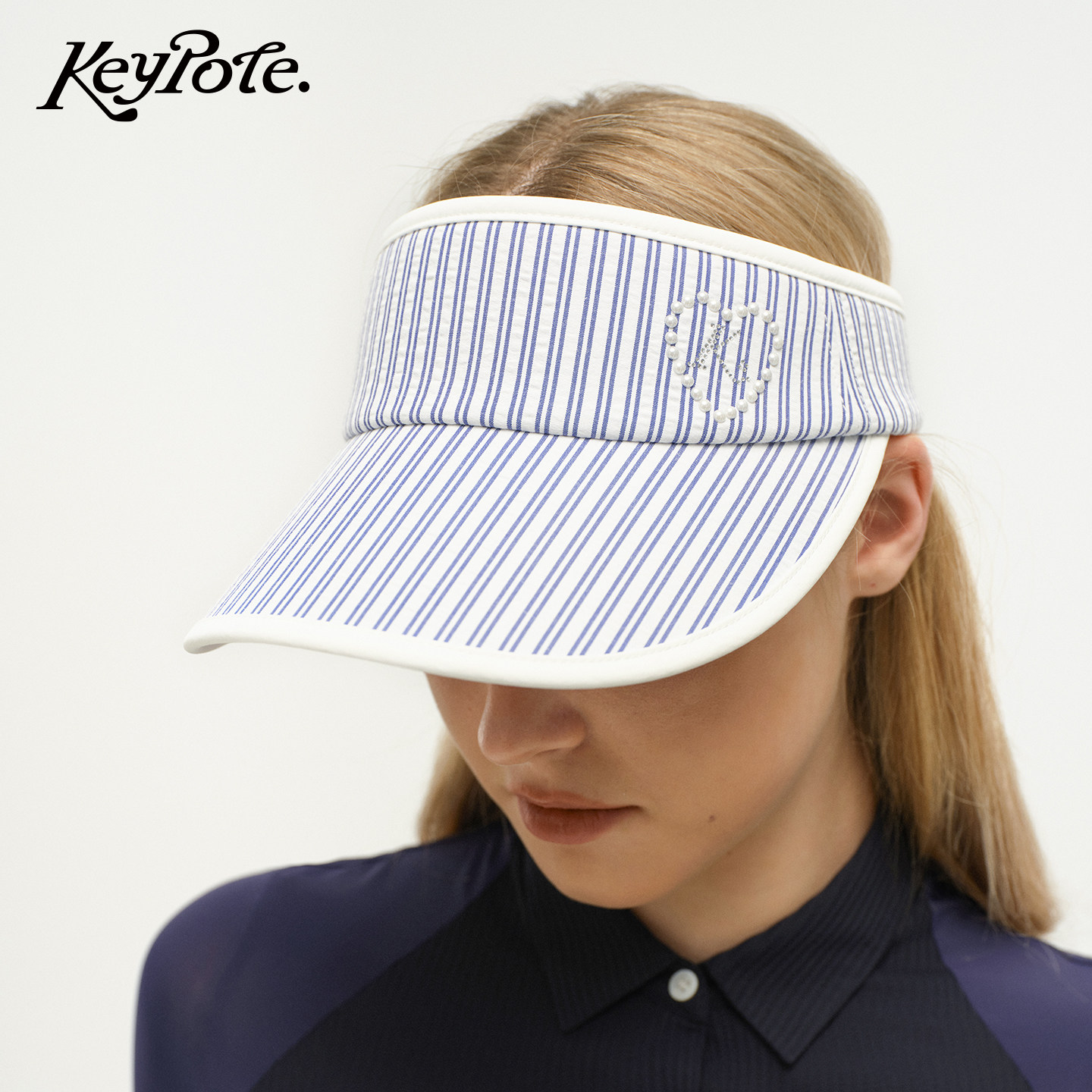 KeypoteGolf女士高尔夫条纹珍珠爱心空顶帽子户外运动网球遮阳帽
