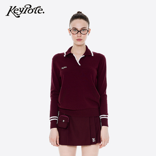 Keypote Golf高尔夫学院风长袖翻领提花针织衫上衣老钱风女装服装
