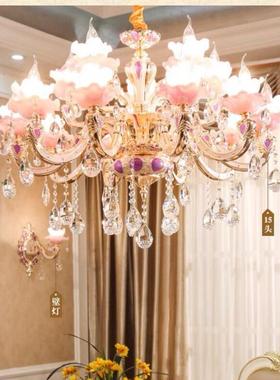 欧式2022新款简欧水晶吊灯餐厅现代客厅女孩卧室书房紫色灯具