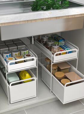 ql@5N拉篮厨房橱柜双层抽屉式调味抽拉篮衣柜筐改窄柜内碗碟收纳