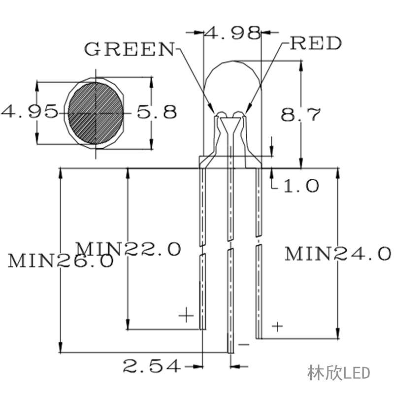 f5红绿双色发光二极管5mm圆头共阳共阴3脚直插式led灯珠高亮节能