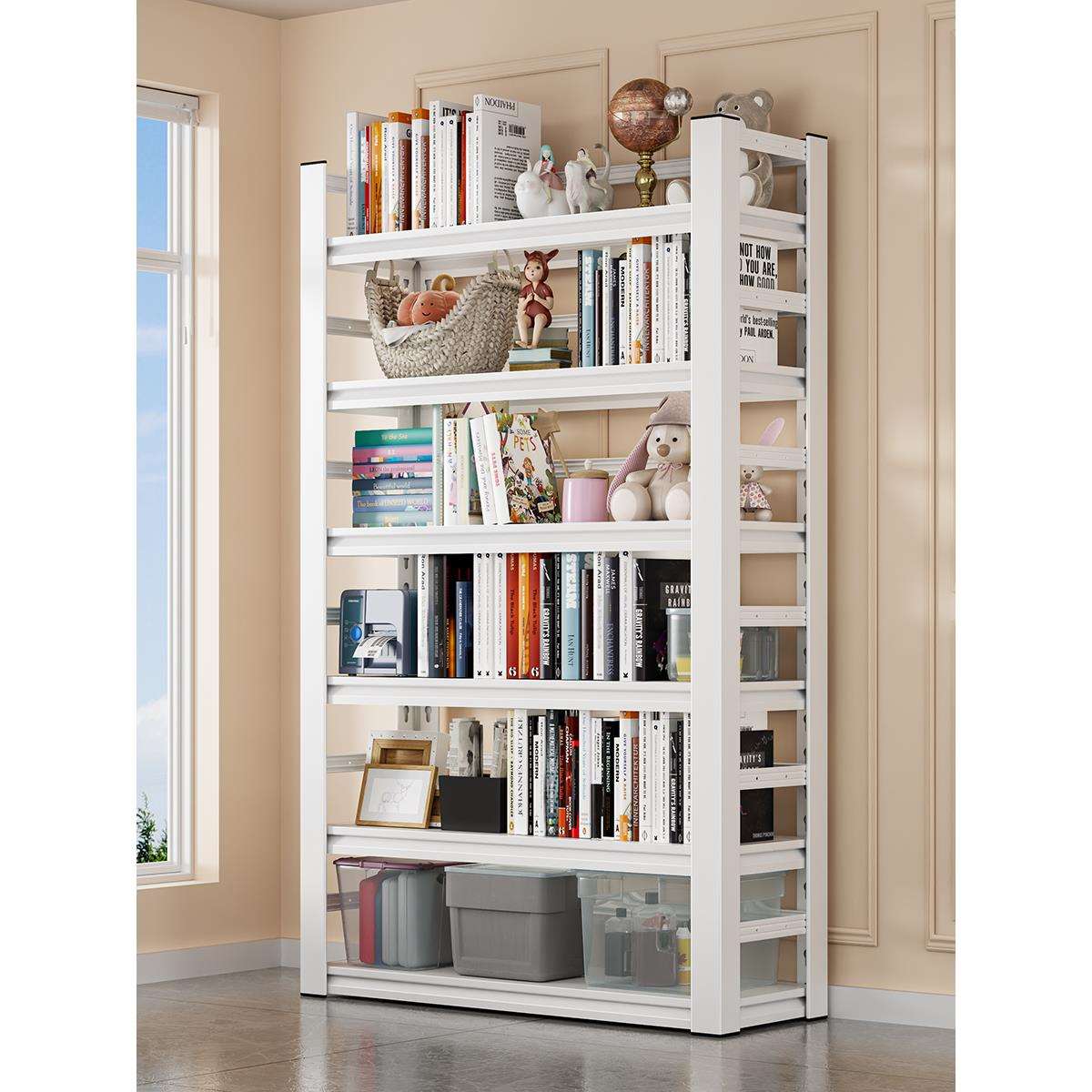 铁艺家用书架置物架儿童绘本收纳架客厅书柜铁架落地多层钢制货架