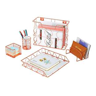 金属办公用品时尚美观收纳玫瑰金五件套便签盒笔筒文件篮金属电镀