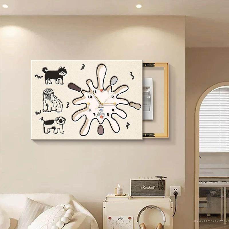 奶油风卡通电表箱装饰画带钟表创意开关盒遮挡强弱配电箱遮丑挂画