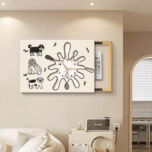 奶油风卡通电表箱装饰画带钟表创意开关盒遮挡强弱配电箱遮丑挂画