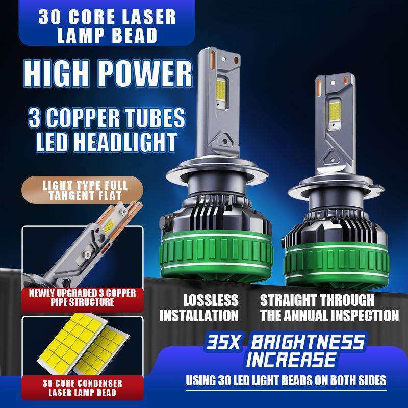 跨境三铜管220W汽车LED大灯H7 H11 汽车前照灯H4远近一体远胜透镜