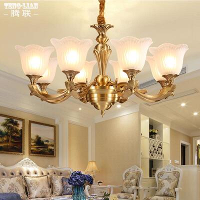 美式全铜灯欧式客厅卧室吊灯简约大气餐厅饭厅书房铜别墅大厅灯具