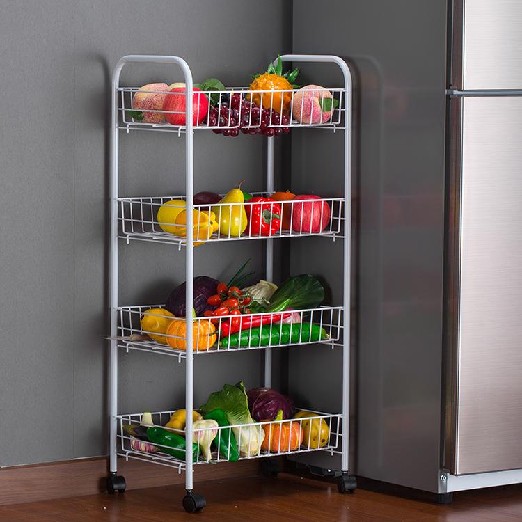 手推车厨房置物架三层四层可移动带轮子置物架客厅收纳白色置物架