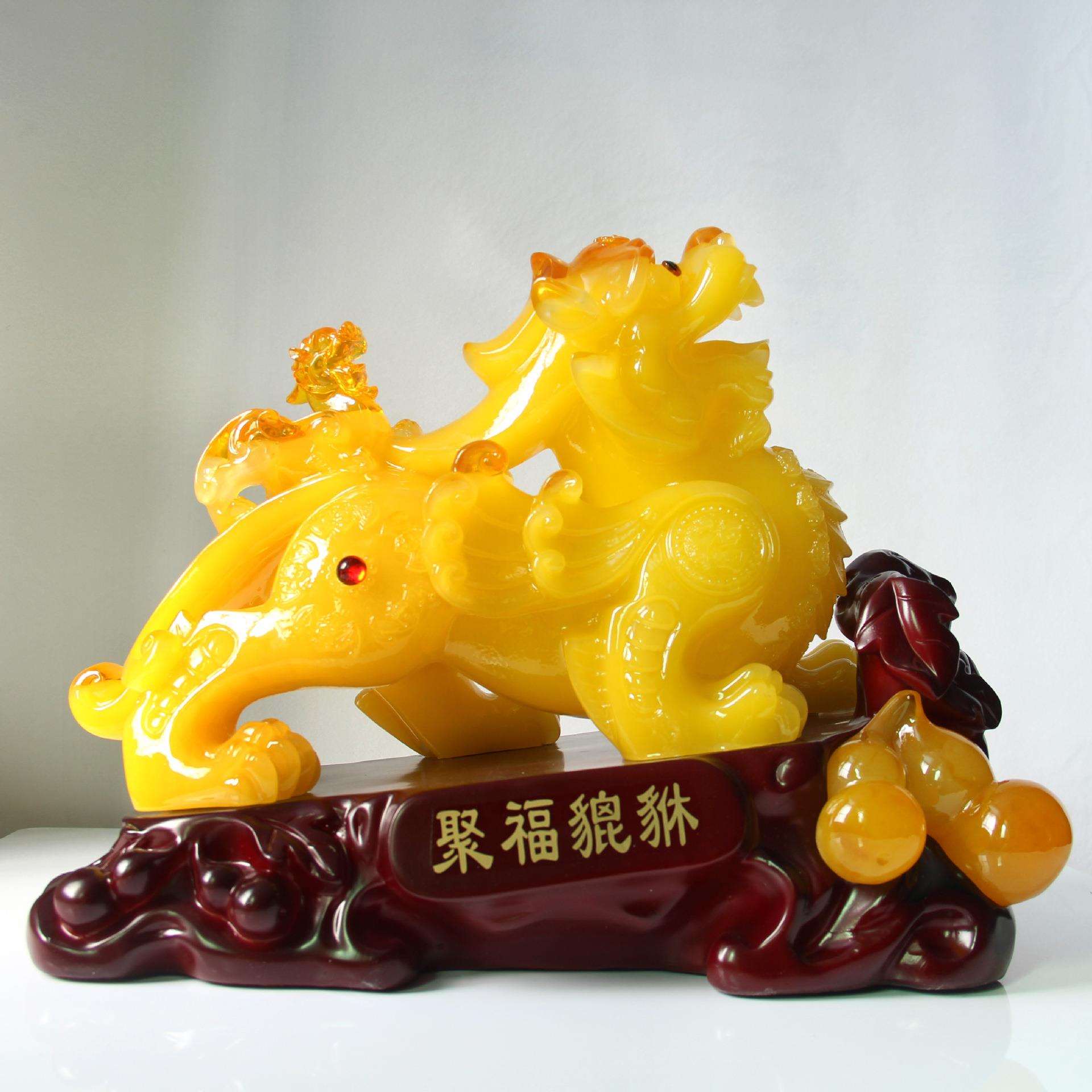 树脂聚福招财玉白菜葫芦貔貅摆件一对家居店铺开业摆设工艺品