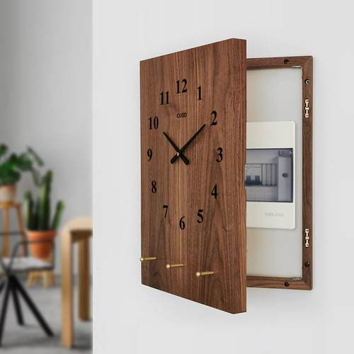 黑胡桃钟表箱带加挂衣钩电表箱装饰画竖款衣架挂钩遮挡挂胡桃木