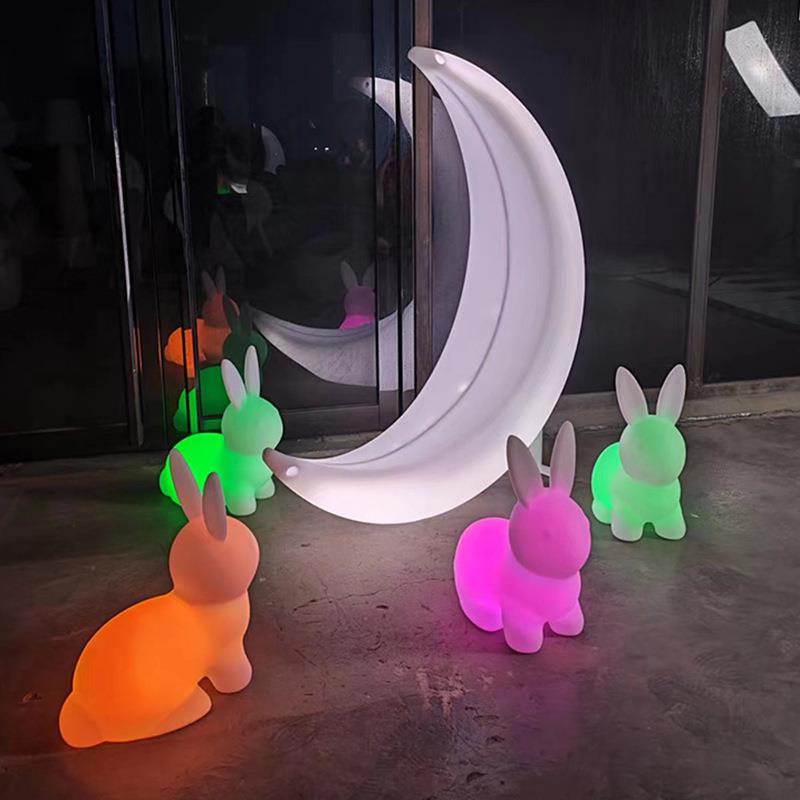 中秋发光兔商场装饰落地月兔户外防水庭院景观LED动物造型灯遥控