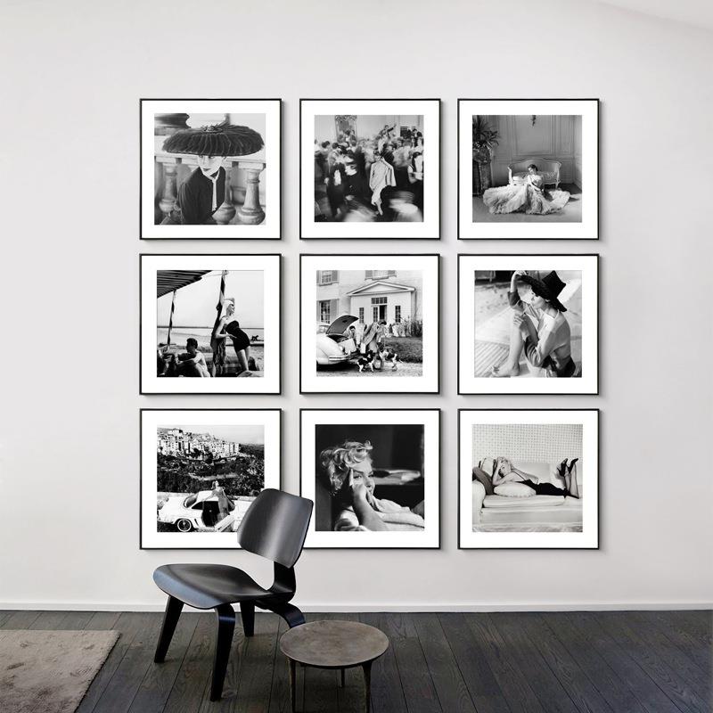 赫本梦露黑白摄影人物装饰画现代轻奢客厅经典方形挂画复古A082