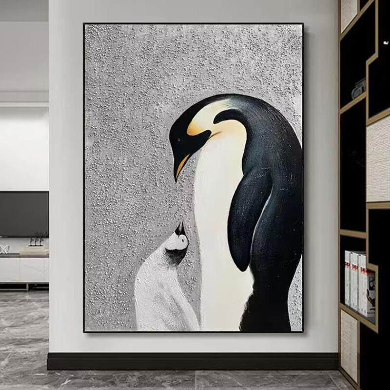 纯手绘油画抽象动物客厅装饰画黑白立体砂岩肌理玄关走廊手工挂画