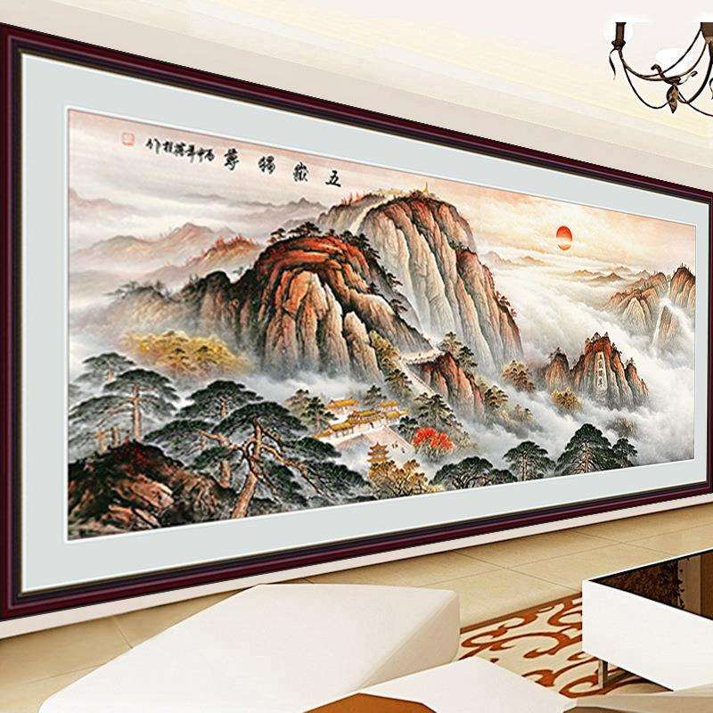 钻石画满钻客厅5D新款大幅中国风山水五岳独尊泰山贴钻十字绣