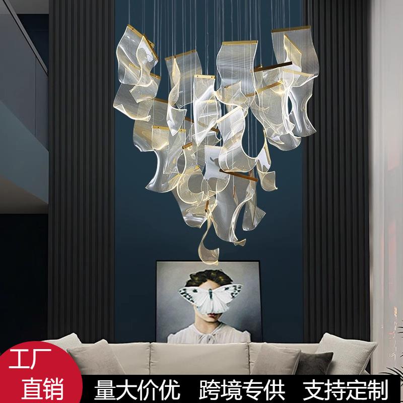 复式楼大吊灯别墅客厅灯酒店大堂售楼部轻奢艺术大气楼梯间长吊灯