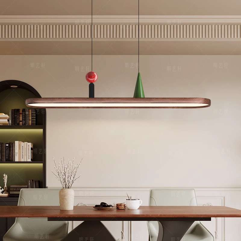 极简椭圆餐厅吊灯中古风长条灯创意个性现代简约胡桃木色回旋灯